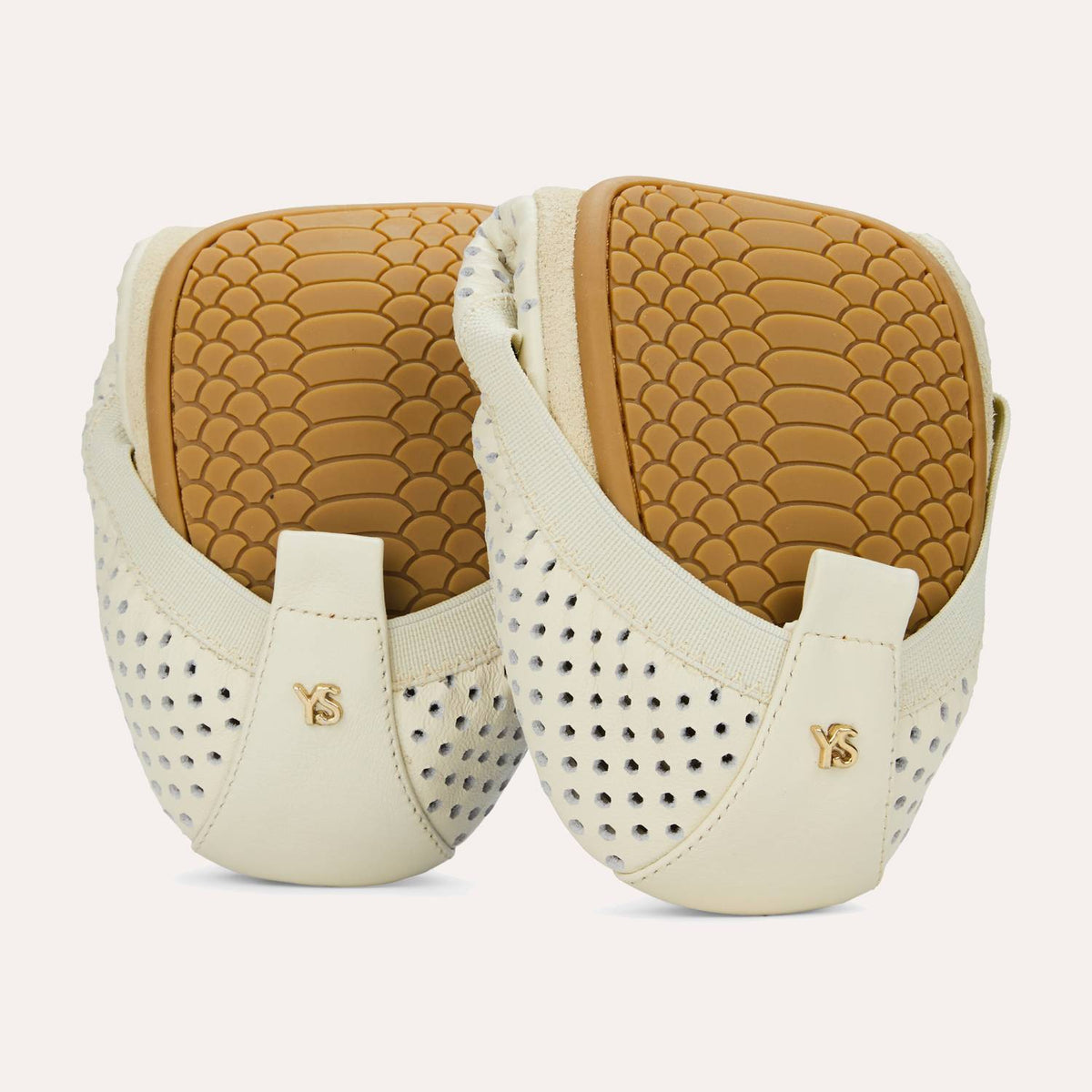 Samara Foldable Ballet Flat in White Perforated Leather