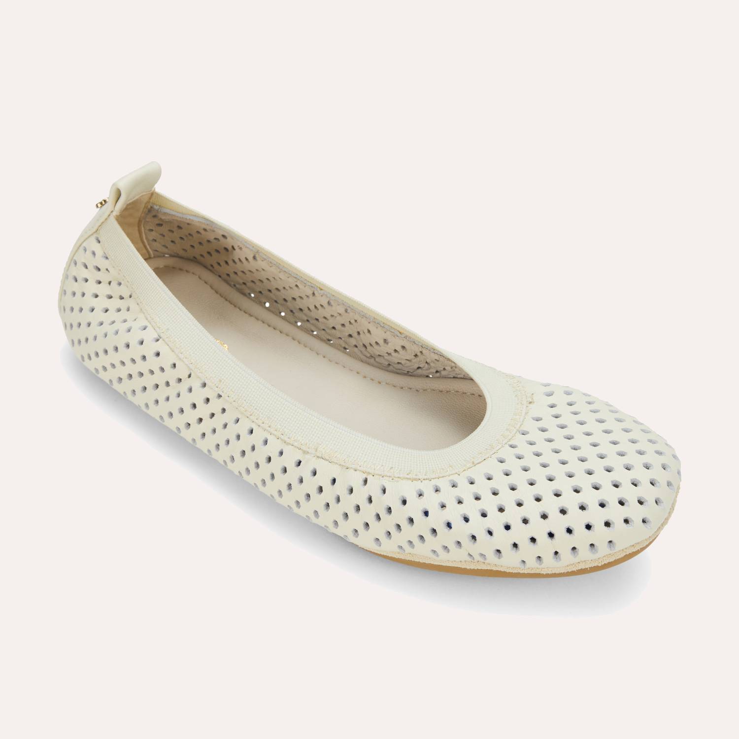 Samara Foldable Ballet Flat in White Perforated Leather