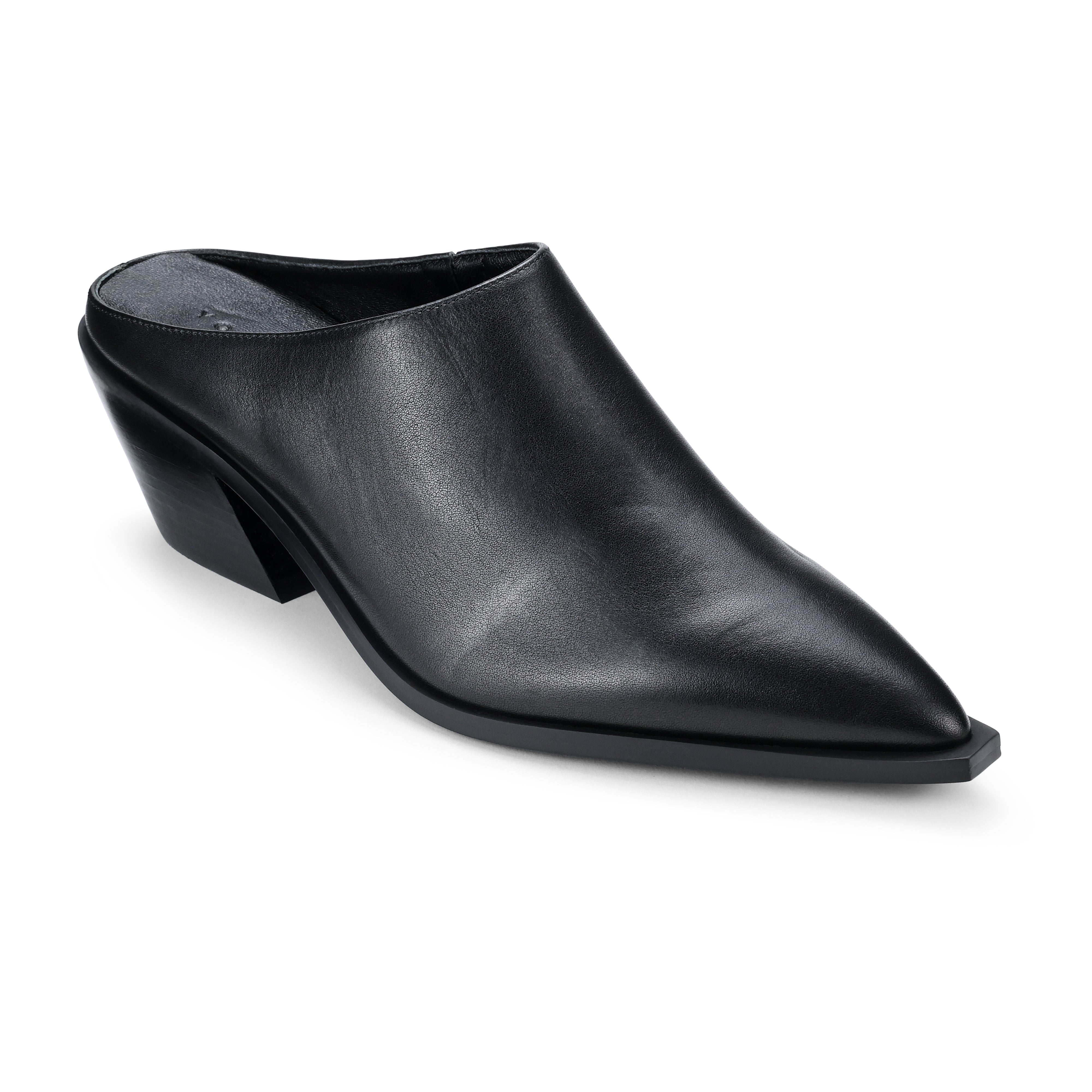 Savile Pointed Toe Mule in Black Leather