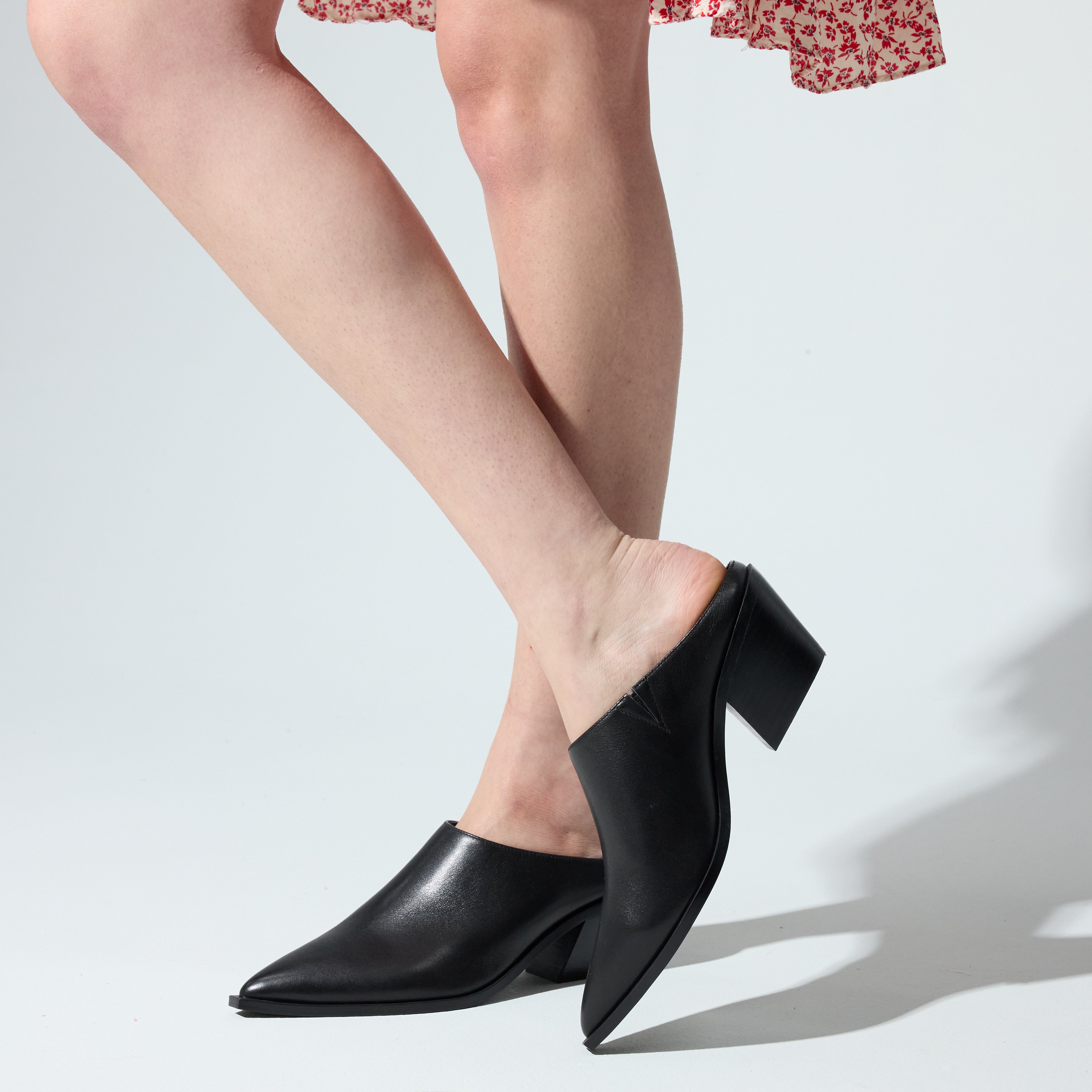Savile Pointed Toe Mule in Black Leather