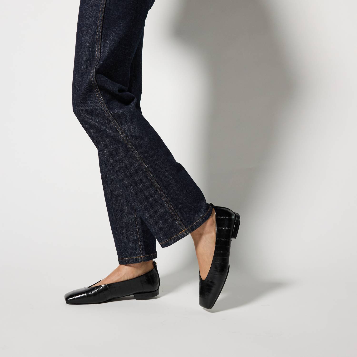Stanton Ballet Flat in Black Eel Leather