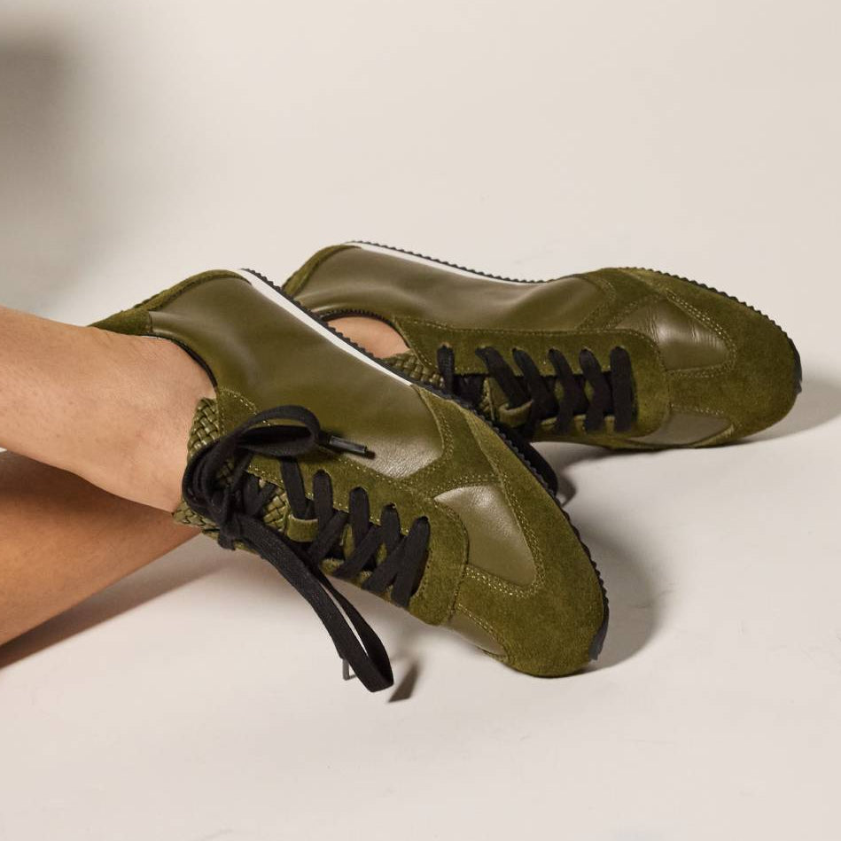 Terminal Sneaker in Olive Leather/Suede