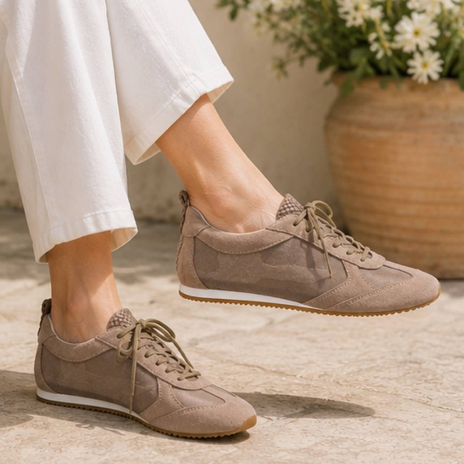 Terminal Sneaker in Taupe Mesh/Suede
