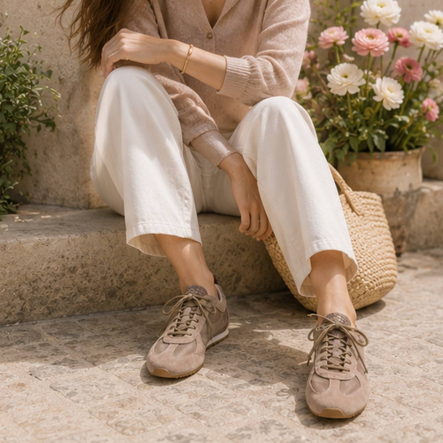 Terminal Sneaker in Taupe Mesh/Suede