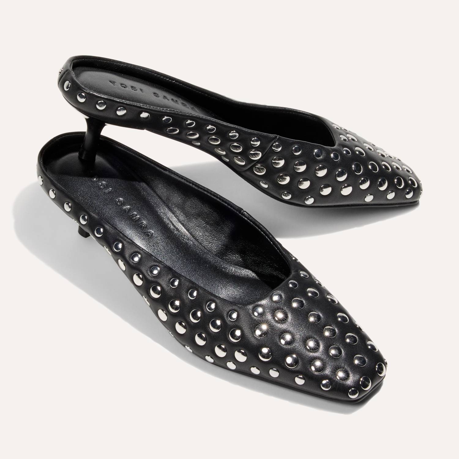 Tribeca Mule Heel in Studded Black Nappa Leather