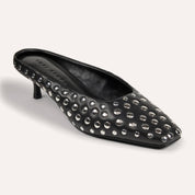 Tribeca Mule Heel in Studded Black Nappa Leather