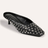 Tribeca Mule Heel in Studded Black Nappa Leather