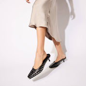 Tribeca Mule Heel in Studded Black Nappa Leather