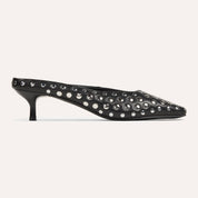 Tribeca Mule Heel in Studded Black Nappa Leather