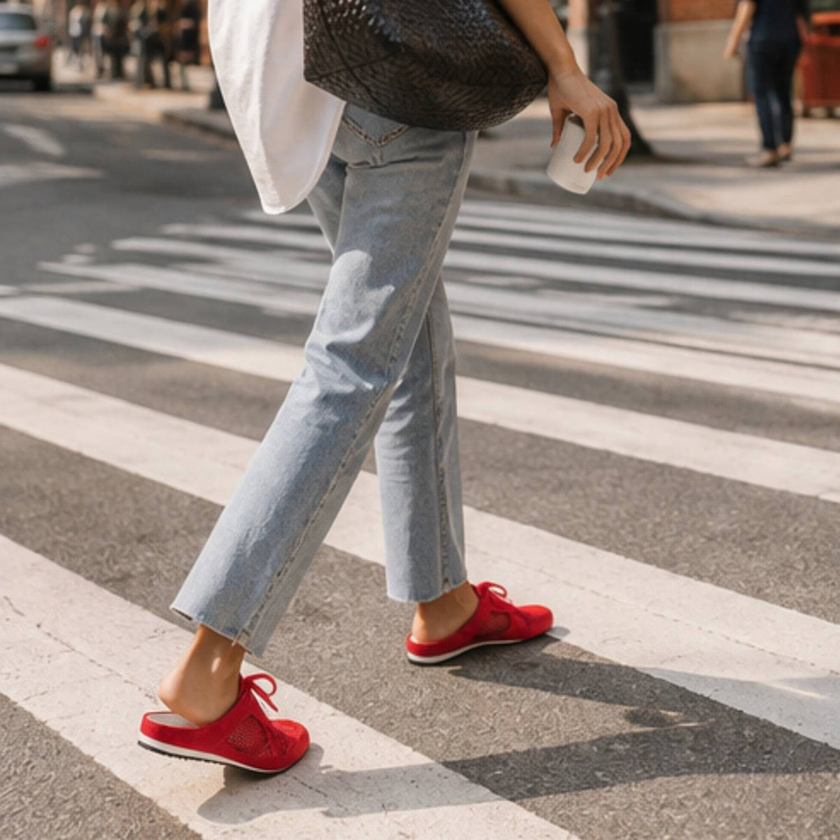 Uptown Slide Sneaker in Red Suede/Crochet