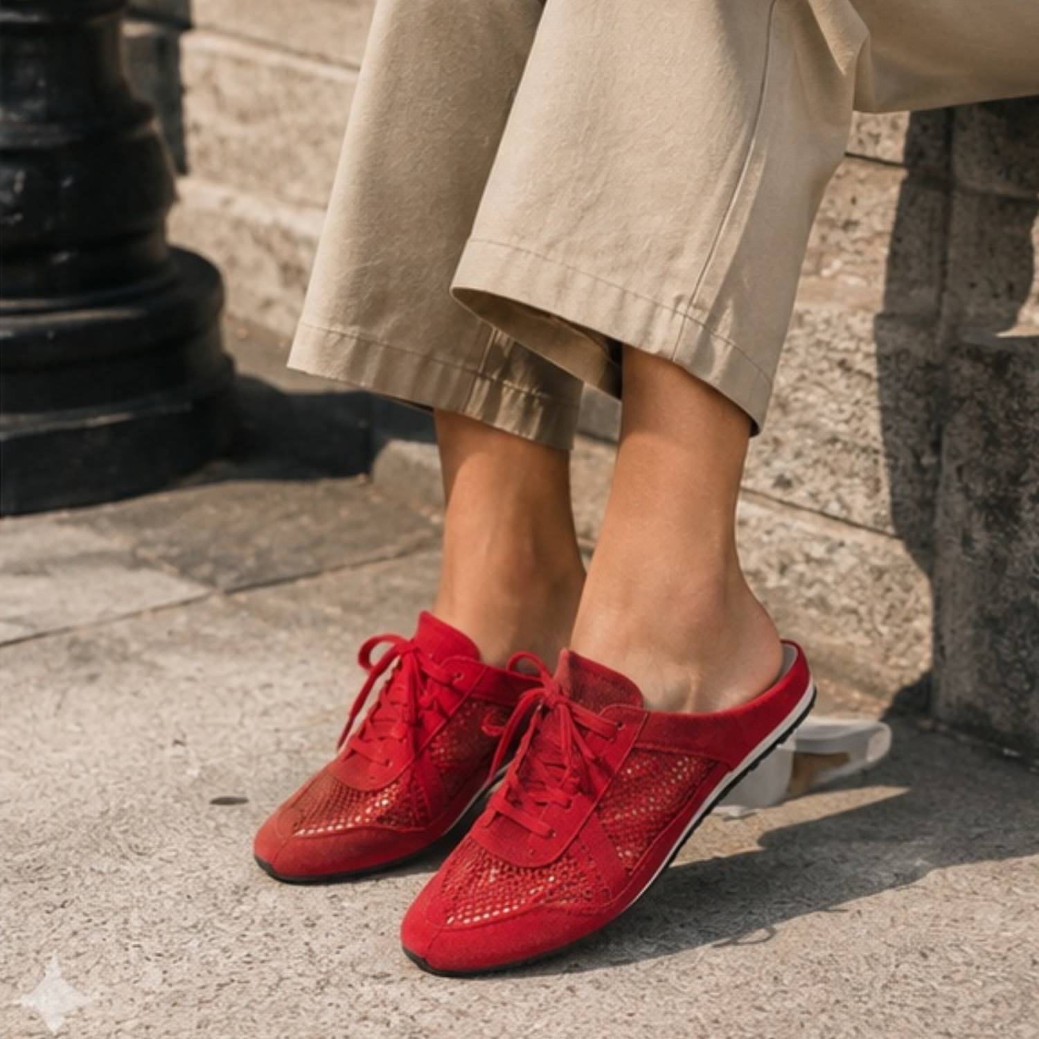 Uptown Slide Sneaker in Red Suede/Crochet