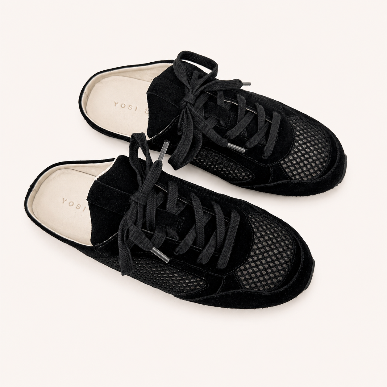 UPTOWN SLIDE SNEAKER IN BLACK SUEDE/CROCHET