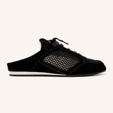 Uptown Slide Sneaker in Black Suede/Crochet