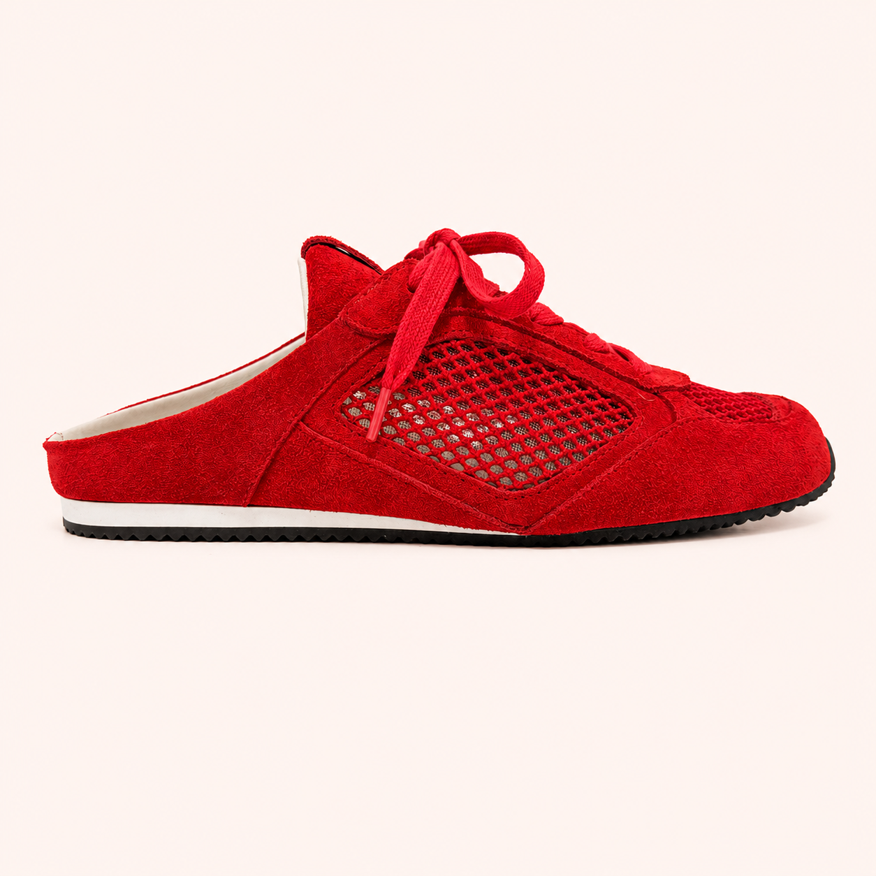 UPTOWN SLIDE SNEAKER IN RED SUEDE/CROCHET