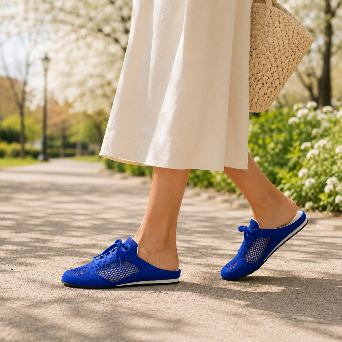 Uptown Slide Sneaker in Blue Suede/Crochet