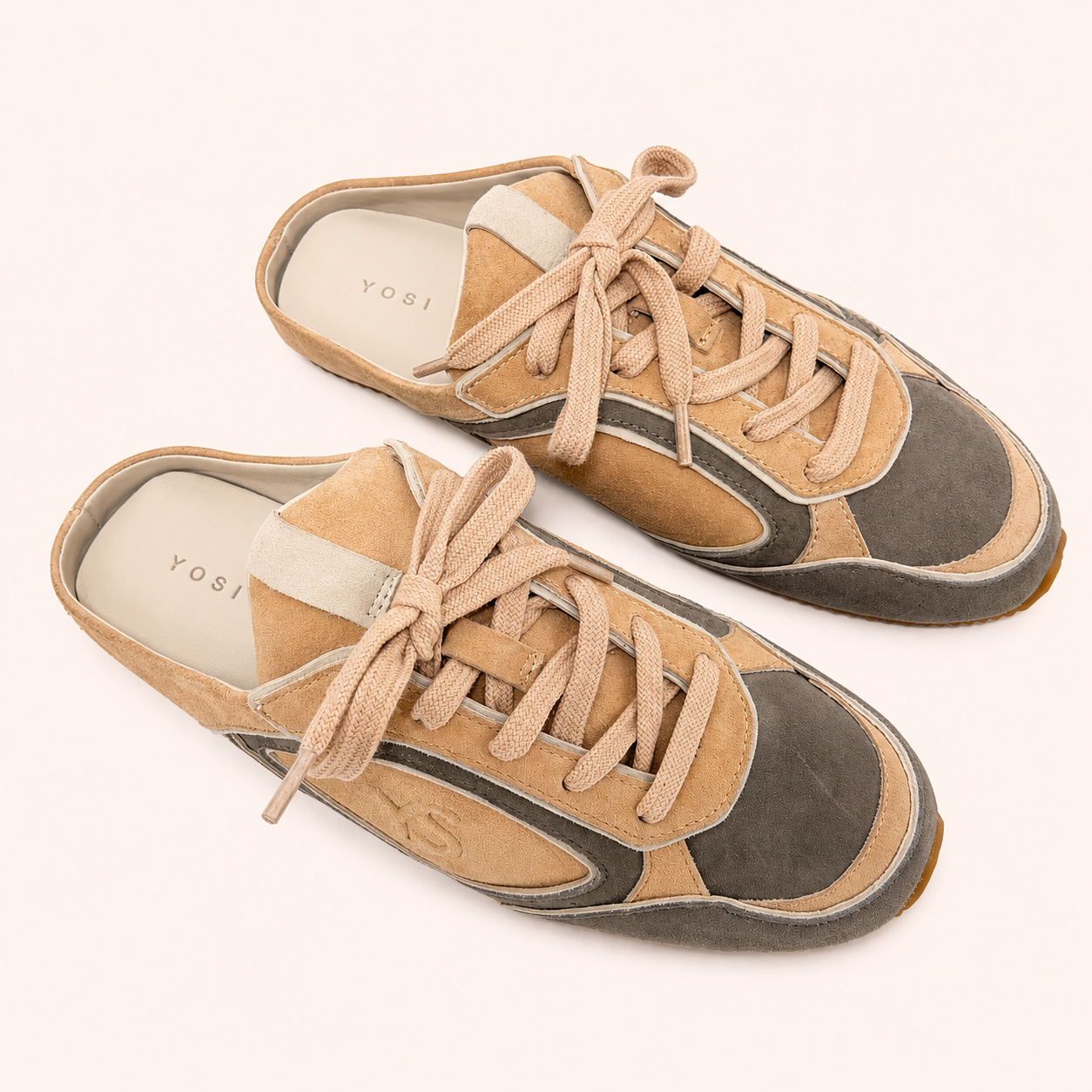 UPTOWN SLIDE SNEAKER IN TAUPE/CREAM/NUDE SUEDE