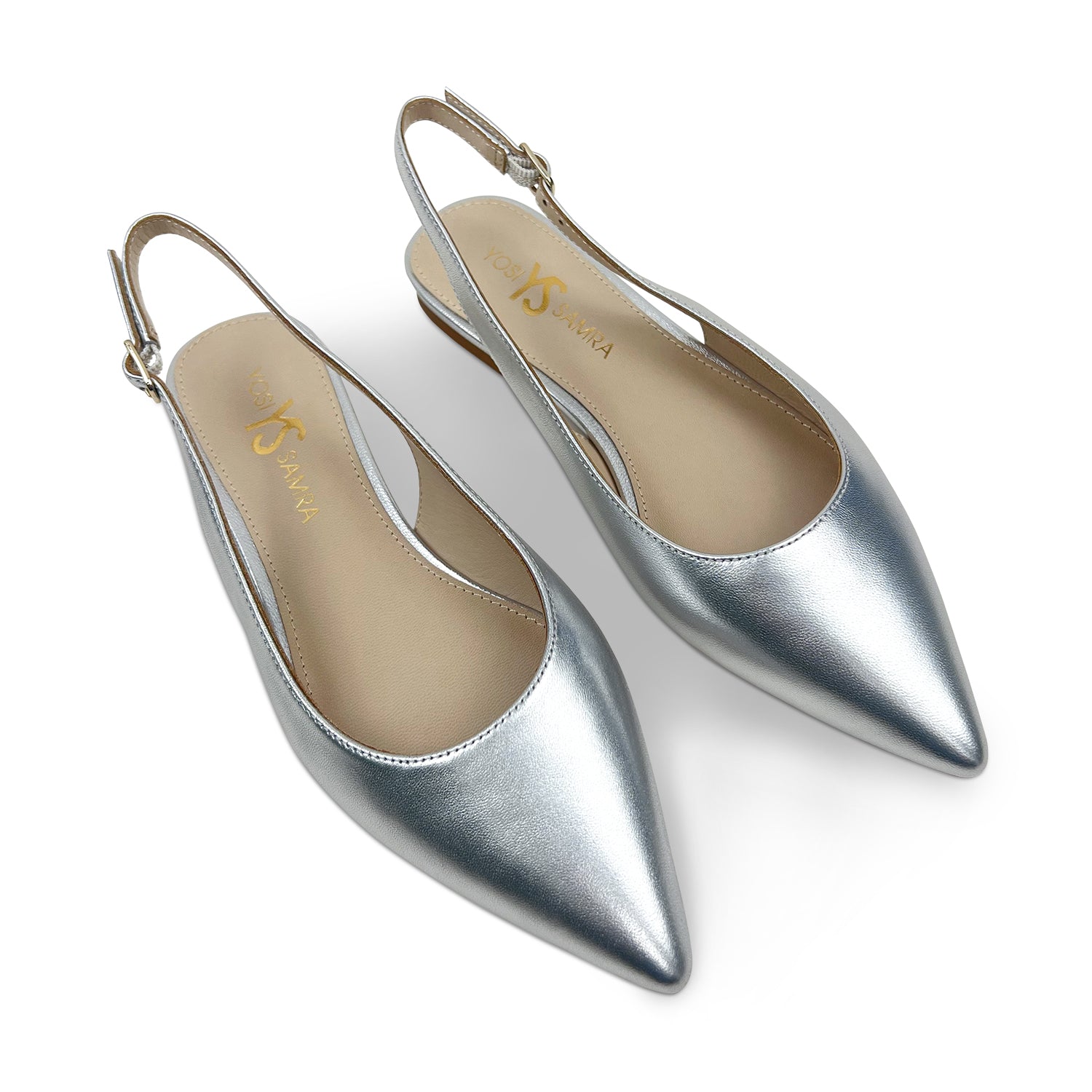 Silver leather flat shoes Clearance