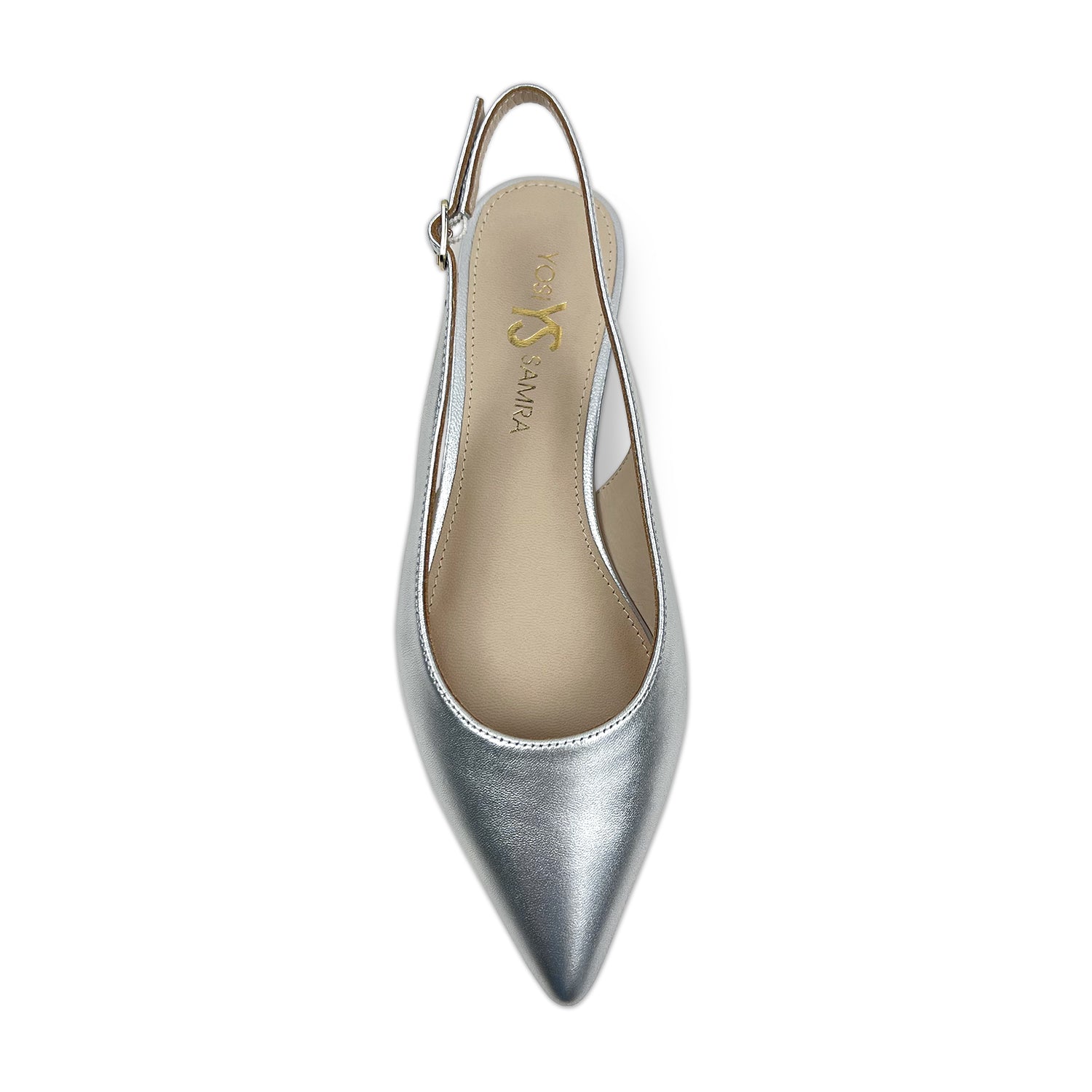 Vera Slingback Flat in Silver Leather