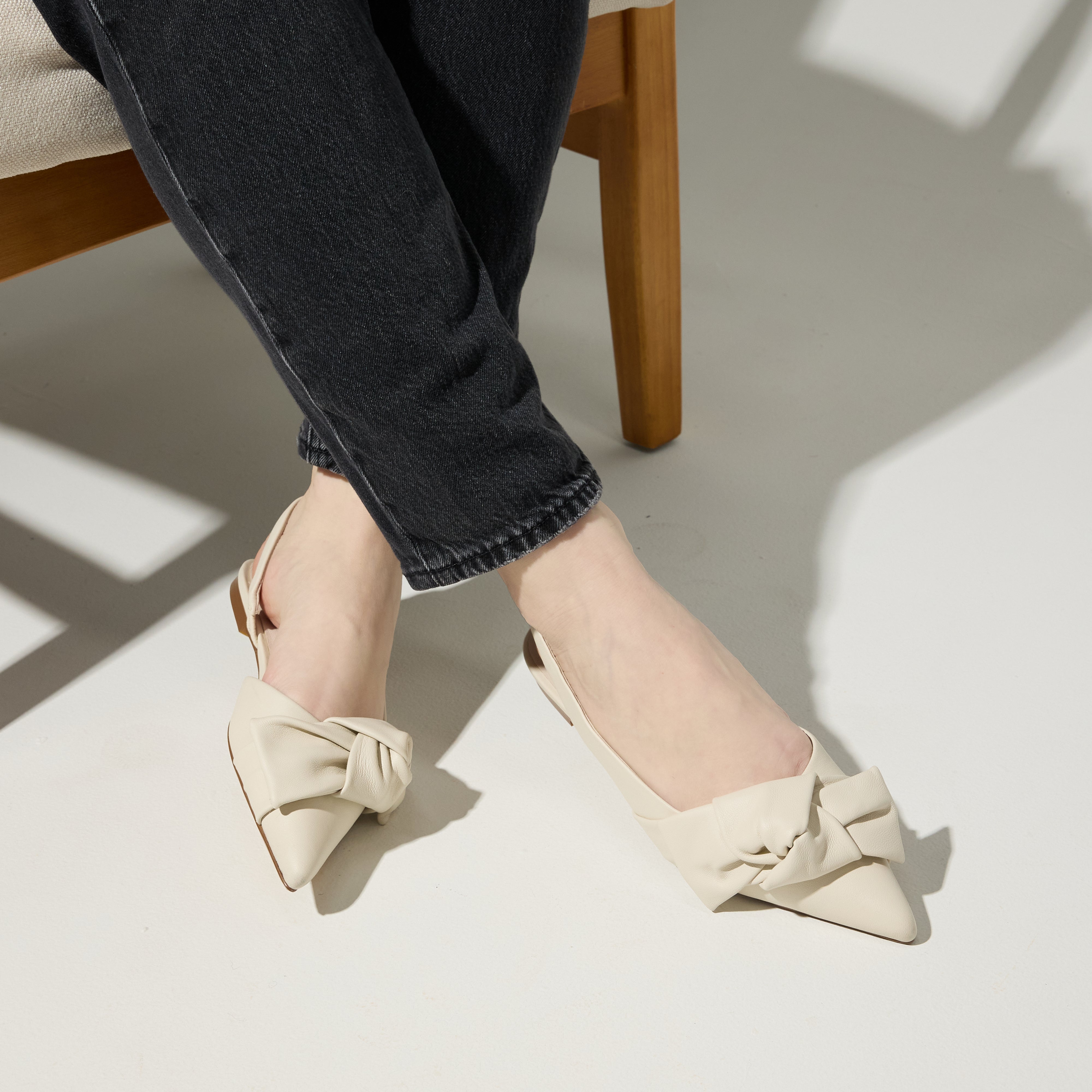Violet Slingback Flat in Bone Leather