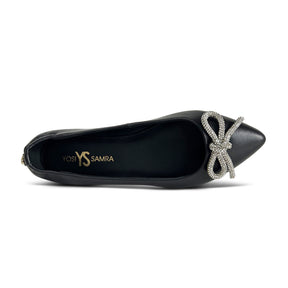 Vivienne Crystal Bow Flats in Black Nappa Leather