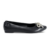 Vivienne Crystal Bow Flats in Black Nappa Leather