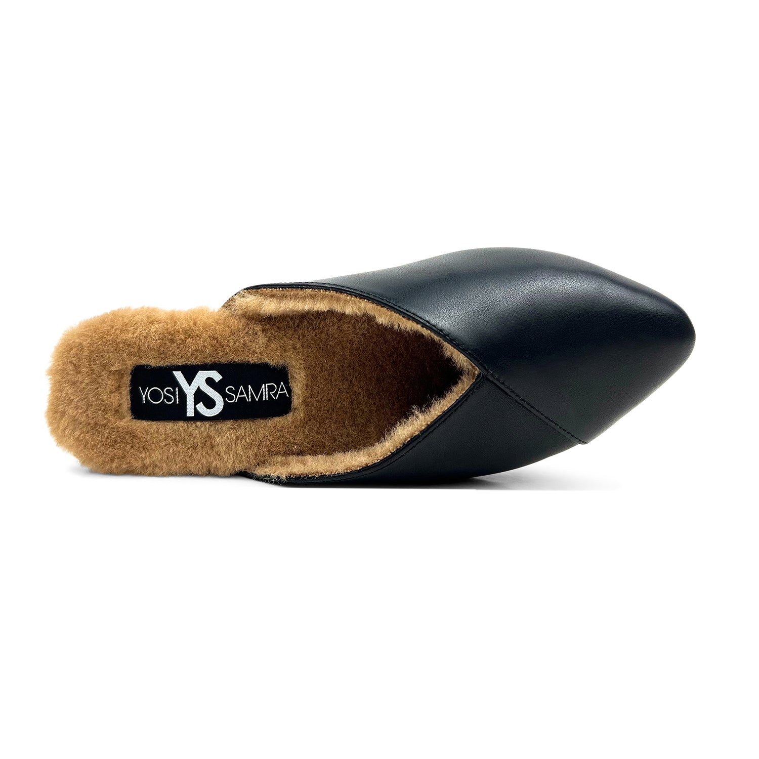 Valentina Faux Fur Mule in Black Leather