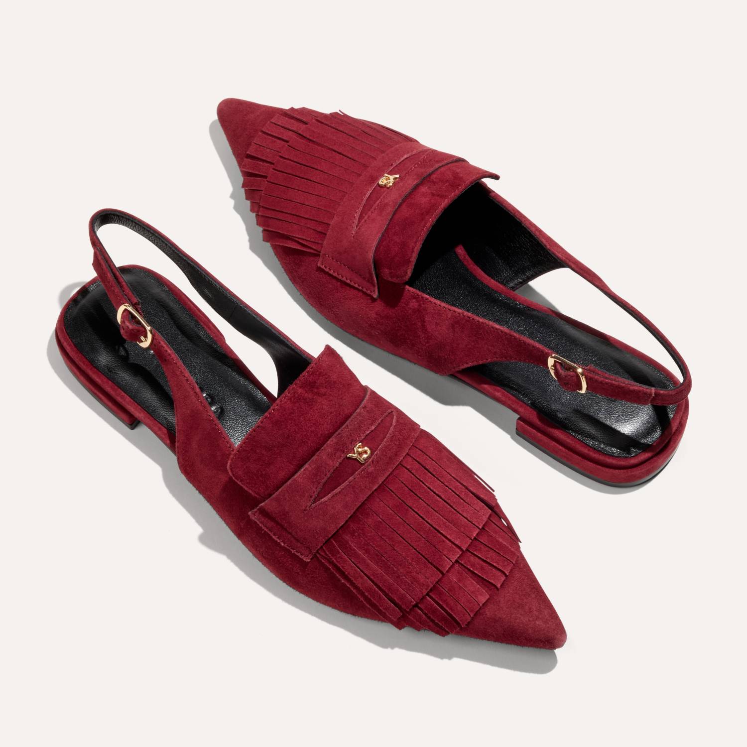 Warren Slingback Flat in Burgundy Suede