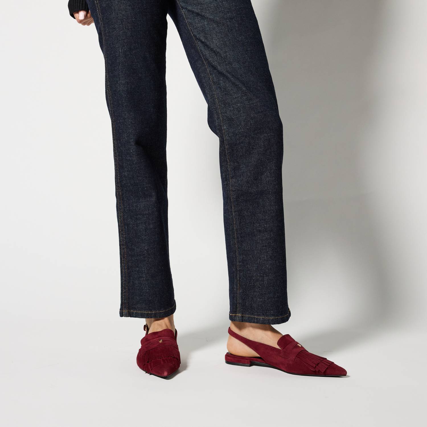Warren Slingback Flat in Burgundy Suede