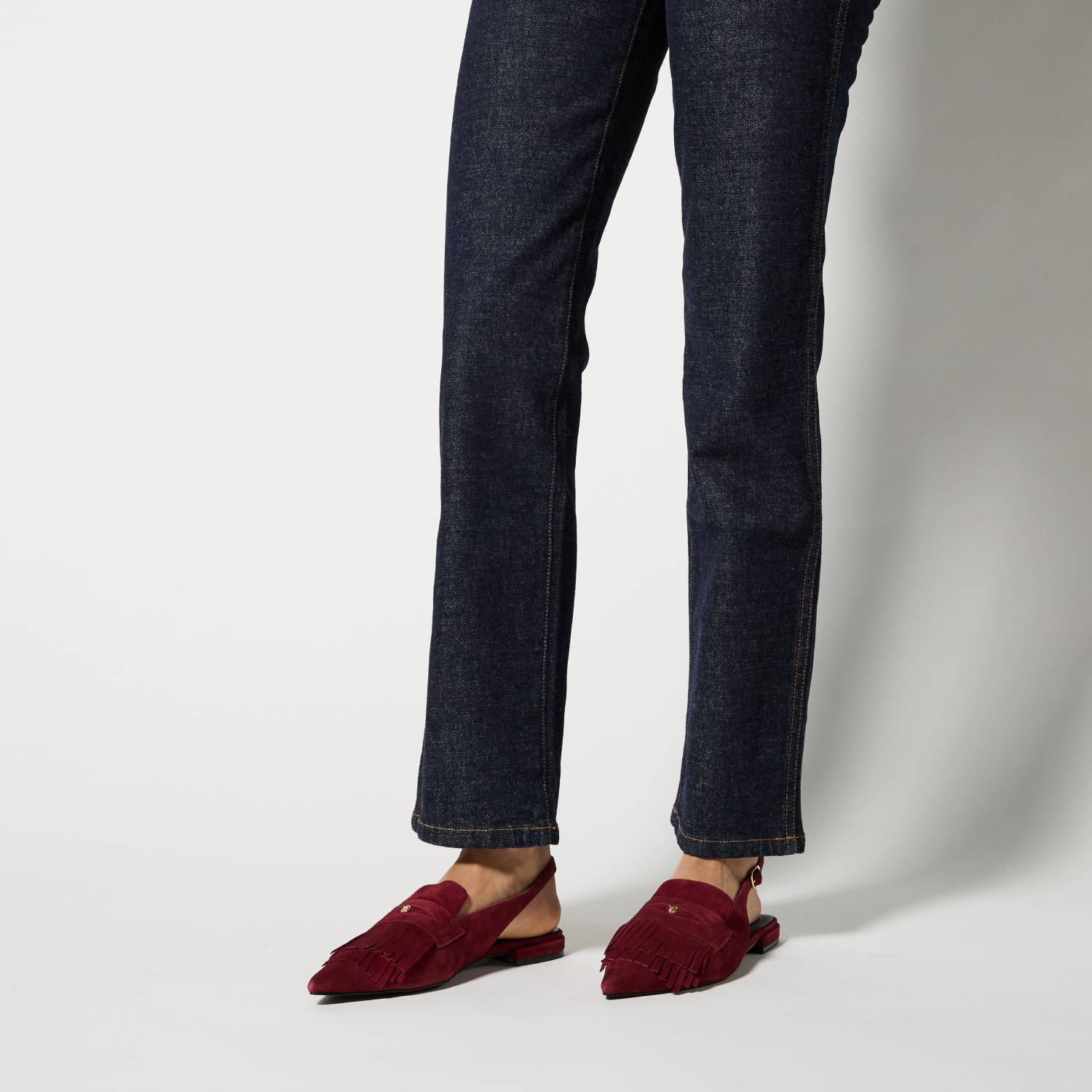 Warren Slingback Flat in Burgundy Suede