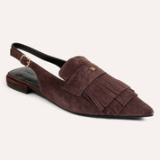 Warren Slingback Flat in Chocolate Suede