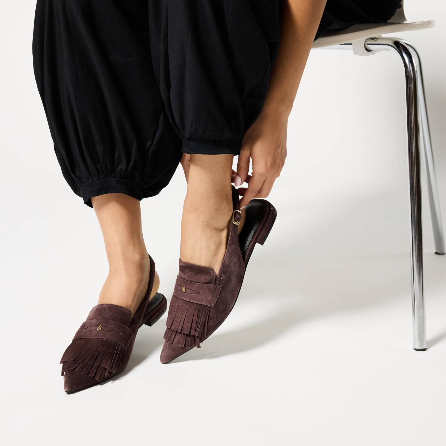 Warren Slingback Flat in Chocolate Suede