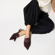 Warren Slingback Flat in Chocolate Suede
