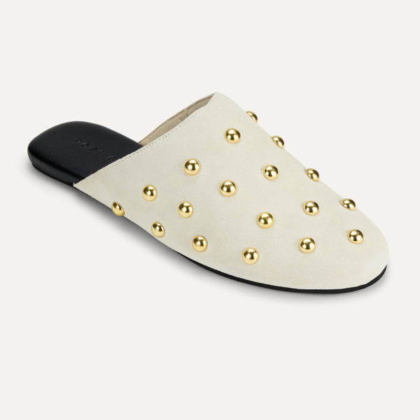 Zoe Mule Slide in Cream Suede, Stylish Slip-On Casual Shoes, Women