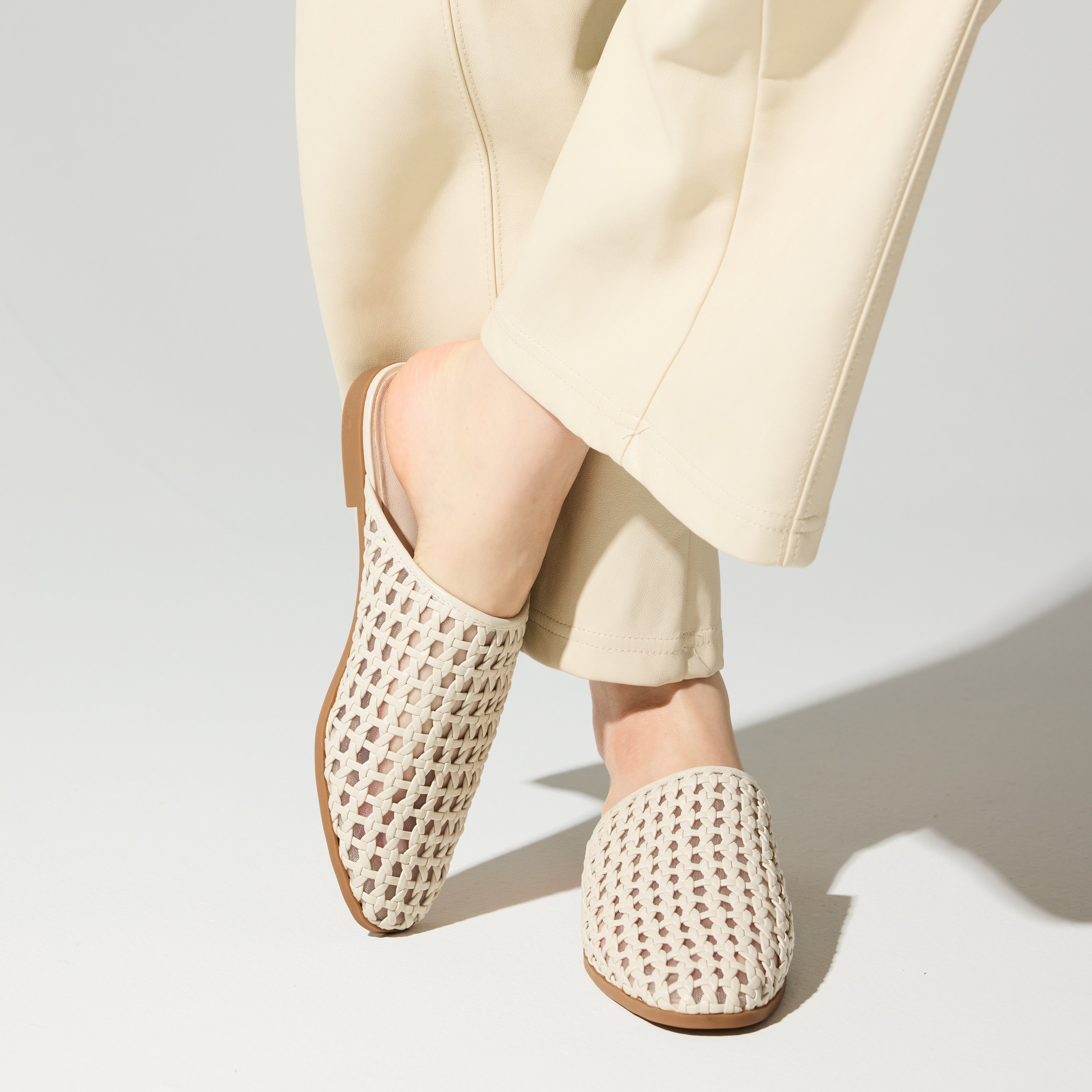 Zoe Woven Mule in Bone Leather