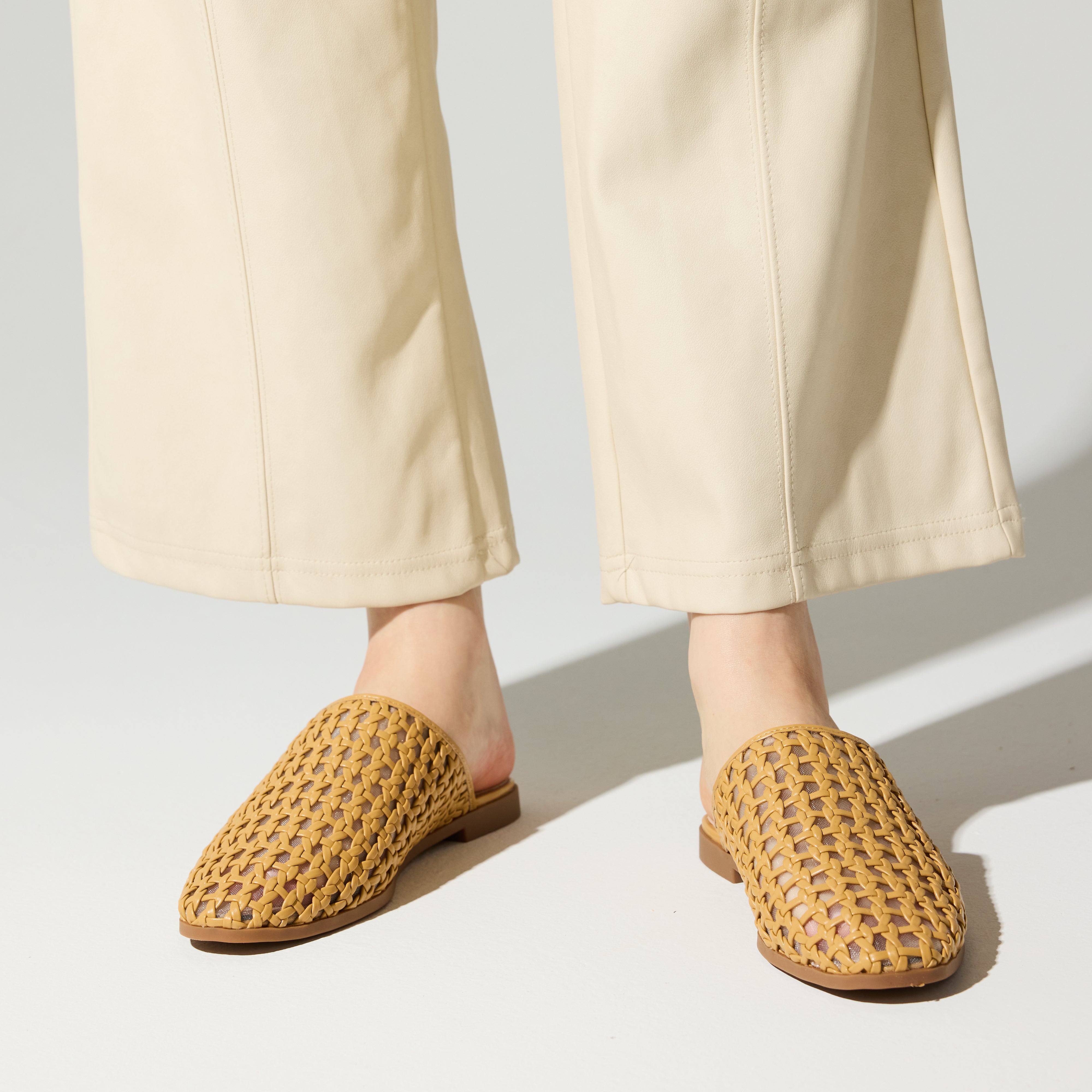 Zoe Woven Mule in Camel Leather