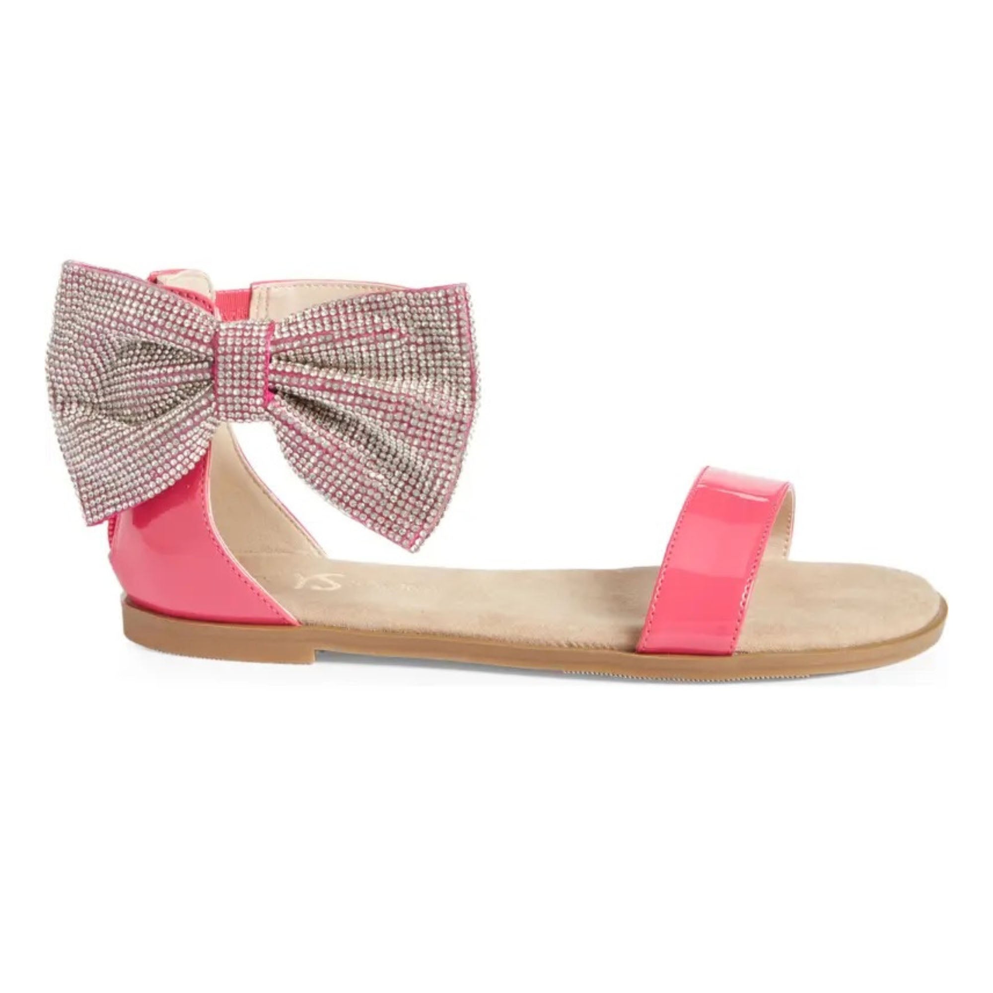 Miss Cambelle Crystal Bow Sandal in Hot Pink Patent - Kids - Yosi Samra  - Kids' Sandals