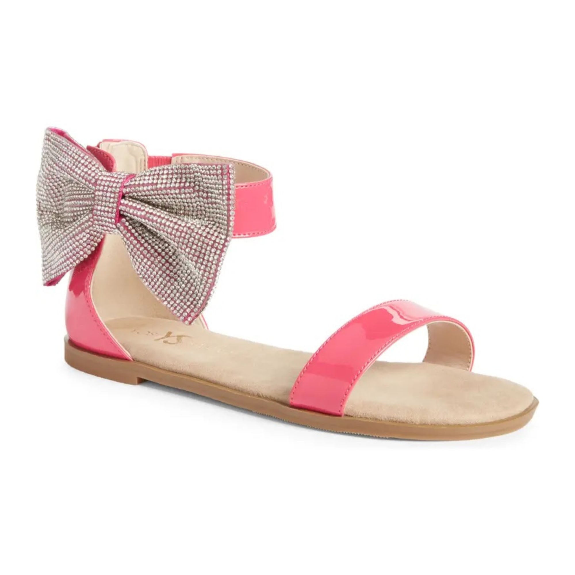Miss Cambelle Crystal Bow Sandal in Hot Pink Patent - Kids - Yosi Samra  - Kids' Sandals