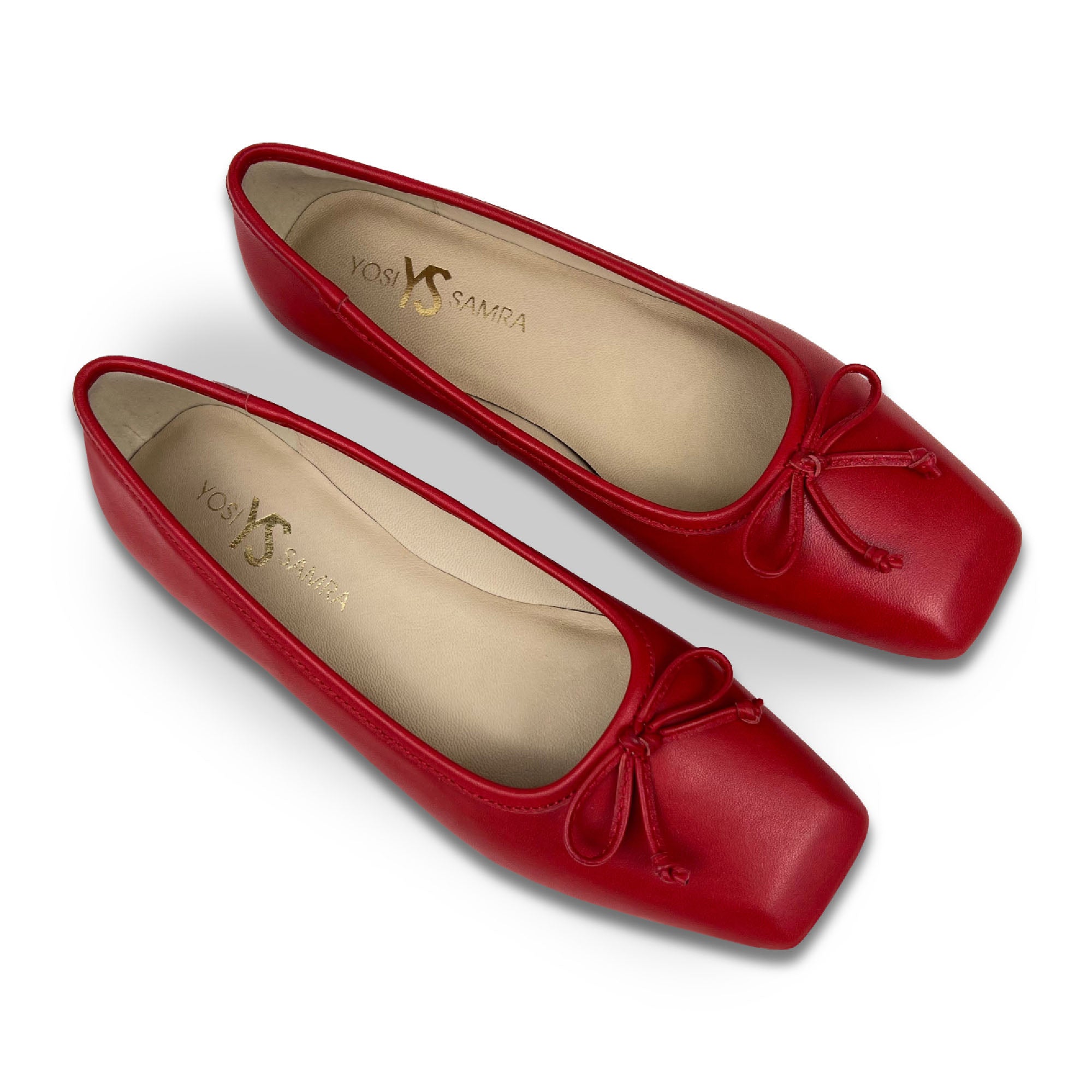 Cara Ballet Flat in Red Leather - Yosi Samra  - Women's Flats