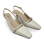 Kate Slingback Pumps in Bone Leather - Yosi Samra  - Women's Heels