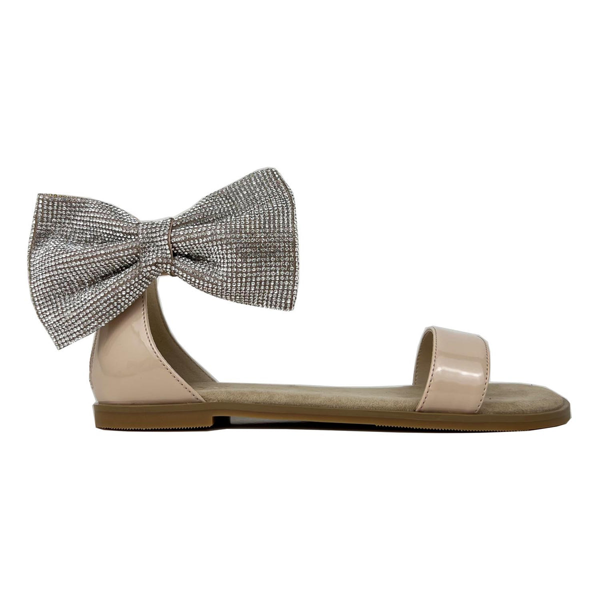 Miss Cambelle Crystal Bow Sandal in Blush Patent - Kids