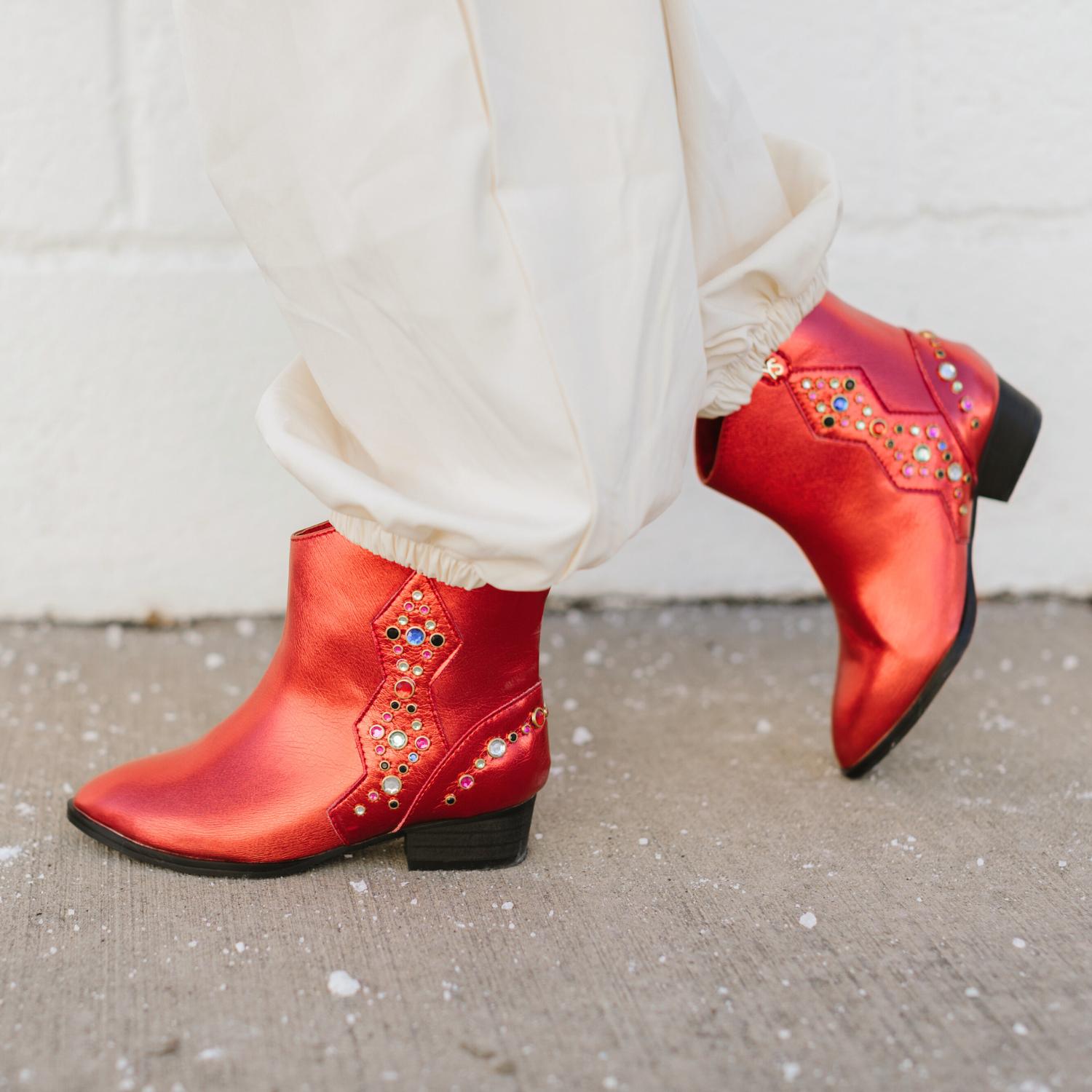 Miss Dallas Gem Western Boot in Red - Kids - Yosi Samra  - Kids' Boots
