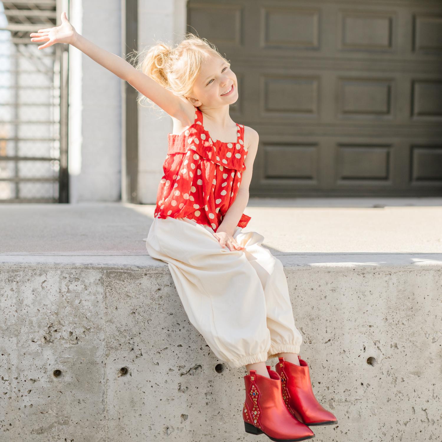 Miss Dallas Gem Western Boot in Red - Kids - Yosi Samra  - Kids' Boots