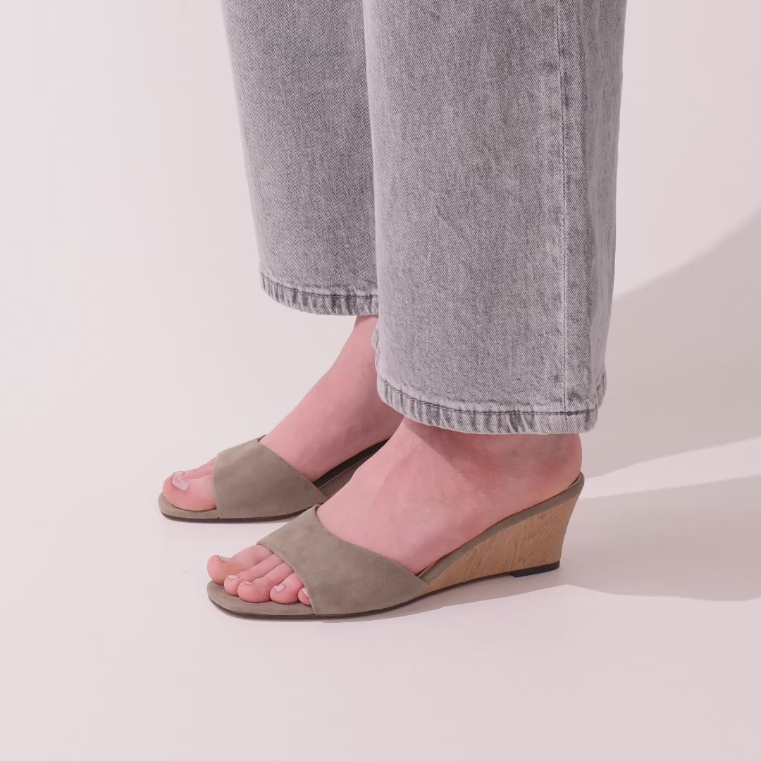 Jada in Taupe Suede Slide Wedge