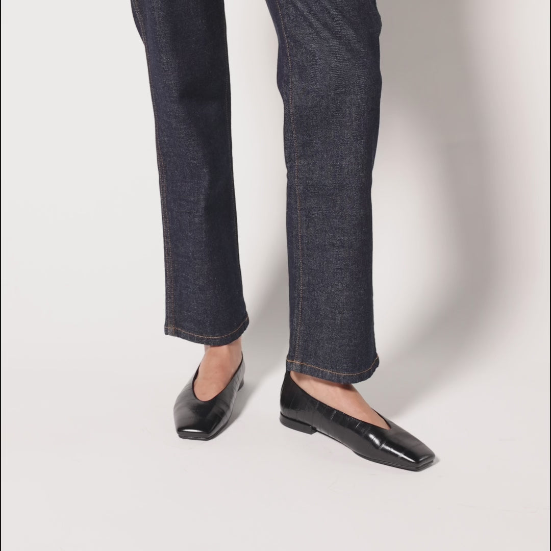 Stanton Ballet Flat in Black Eel Leather