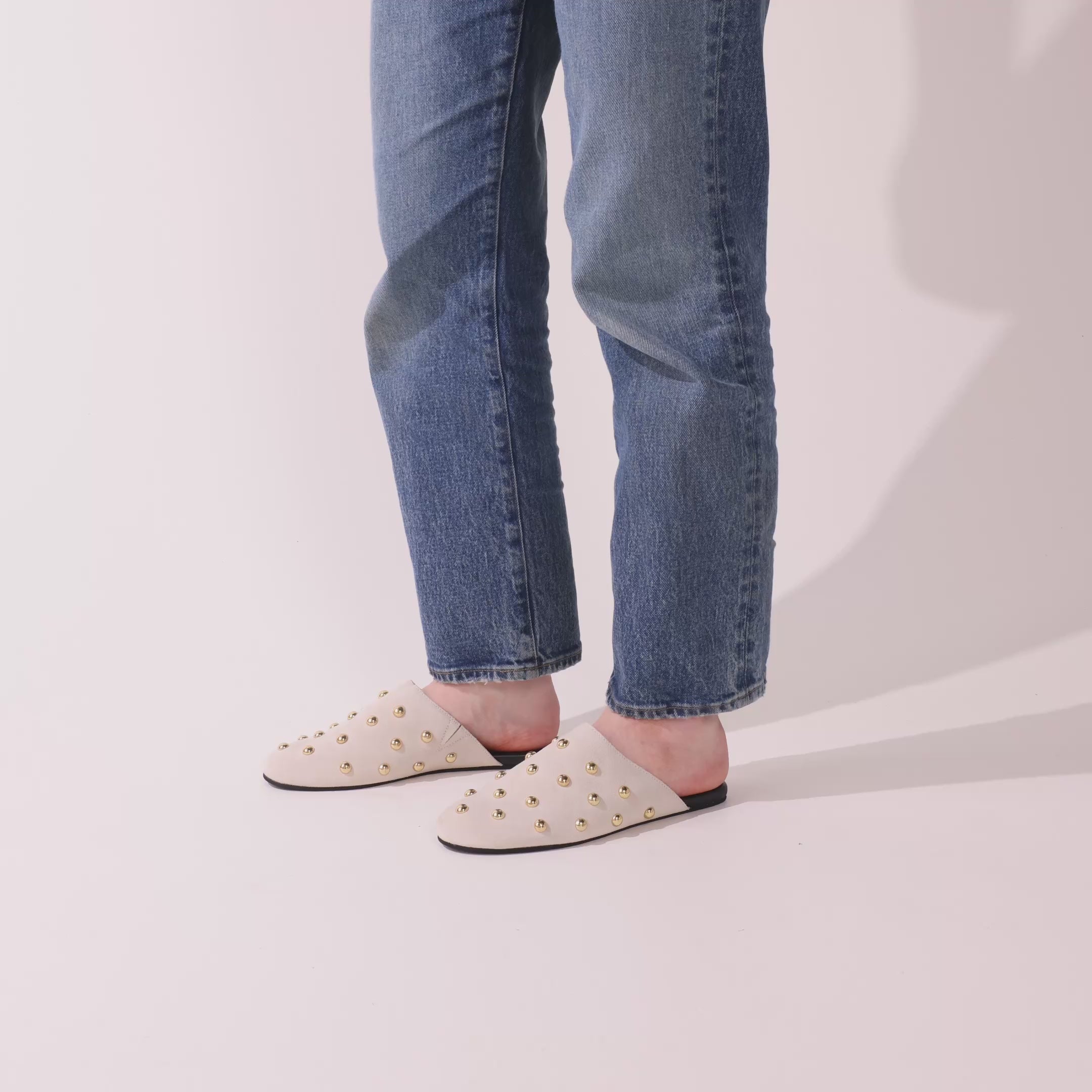 Zoe Mule Slide in Cream Suede, Stylish Slip-On Casual Shoes, Women
