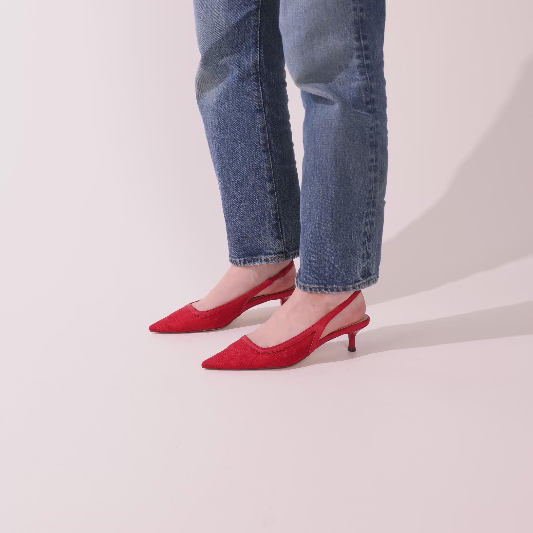 Delilah Mesh Slingback Low Heel in Red