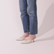Remi in Cream Leather Croc Mule Low Heel