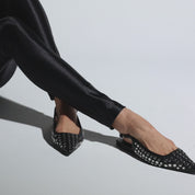 Bedford Flat in Black w/Silver Studs Nappa Leather