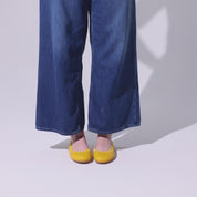 Samara Foldable Ballet Flat in Mustard Yellow Leather