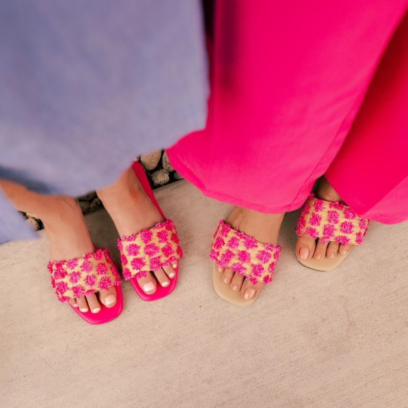 Miss Reese Slide in Pink Pom Raffia - Kids - Yosi Samra  - Kids' Sandals